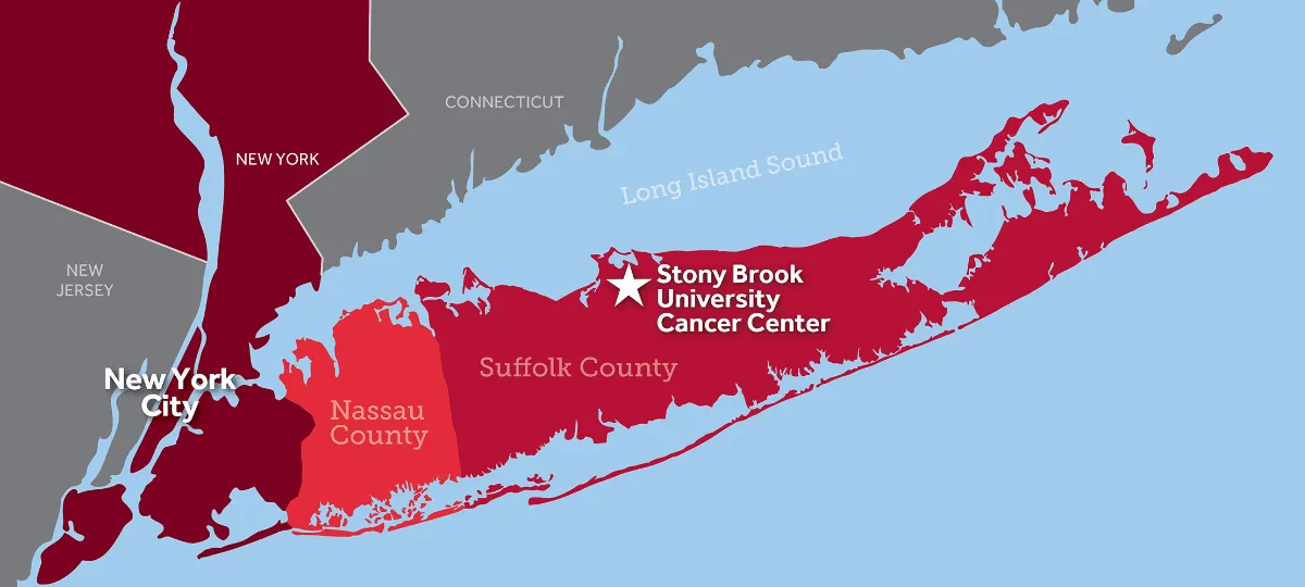 Map showing areas of Long Island Cancer Centers coverage.